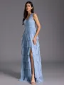 Tasteful A-line V-Neck Cascading Ruffles Floor-Length Bridesmaid Dress