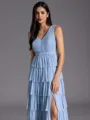Tasteful A-line V-Neck Cascading Ruffles Floor-Length Bridesmaid Dress