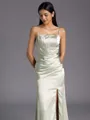 Chic Sheath Spaghetti Straps Pleated Floor-Length Silk Like Satin Corset Bridesmaid Dress