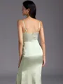 Chic Sheath Spaghetti Straps Pleated Floor-Length Silk Like Satin Corset Bridesmaid Dress
