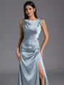 Glamorous Sheath Scoop Pleated Floor-Length Silk Like Satin Bridesmaid Dress