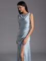 Glamorous Sheath Scoop Pleated Floor-Length Silk Like Satin Bridesmaid Dress