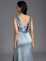 Glamorous Sheath Scoop Pleated Floor-Length Silk Like Satin Bridesmaid Dress