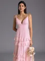 Glamorous A-line V-Neck Cascading Ruffles Floor-Length Chiffon Bridesmaid Dress