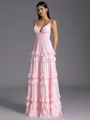 Glamorous A-line V-Neck Cascading Ruffles Floor-Length Chiffon Bridesmaid Dress