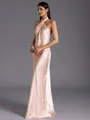 Regal Sheath Halter Pleated Floor-Length Silk Like Satin Bridesmaid Dress