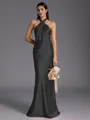 Regal Sheath Halter Pleated Floor-Length Silk Like Satin Bridesmaid Dress