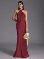 Regal Sheath Halter Pleated Floor-Length Silk Like Satin Bridesmaid Dress