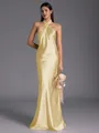 Regal Sheath Halter Pleated Floor-Length Silk Like Satin Bridesmaid Dress
