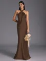 Regal Sheath Halter Pleated Floor-Length Silk Like Satin Bridesmaid Dress
