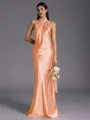 Regal Sheath Halter Pleated Floor-Length Silk Like Satin Bridesmaid Dress