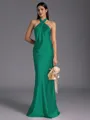 Regal Sheath Halter Pleated Floor-Length Silk Like Satin Bridesmaid Dress