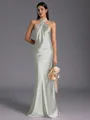 Regal Sheath Halter Pleated Floor-Length Silk Like Satin Bridesmaid Dress
