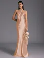 Regal Sheath Halter Pleated Floor-Length Silk Like Satin Bridesmaid Dress