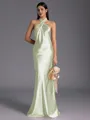 Regal Sheath Halter Pleated Floor-Length Silk Like Satin Bridesmaid Dress