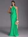 Regal Sheath Halter Pleated Floor-Length Silk Like Satin Bridesmaid Dress