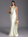 Regal Sheath Halter Pleated Floor-Length Silk Like Satin Bridesmaid Dress