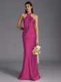 Regal Sheath Halter Pleated Floor-Length Silk Like Satin Bridesmaid Dress