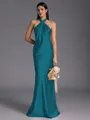 Regal Sheath Halter Pleated Floor-Length Silk Like Satin Bridesmaid Dress