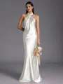 Regal Sheath Halter Pleated Floor-Length Silk Like Satin Bridesmaid Dress
