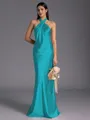 Regal Sheath Halter Pleated Floor-Length Silk Like Satin Bridesmaid Dress