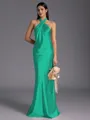 Regal Sheath Halter Pleated Floor-Length Silk Like Satin Bridesmaid Dress