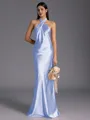 Regal Sheath Halter Pleated Floor-Length Silk Like Satin Bridesmaid Dress