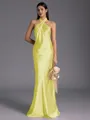 Regal Sheath Halter Pleated Floor-Length Silk Like Satin Bridesmaid Dress