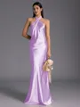 Regal Sheath Halter Pleated Floor-Length Silk Like Satin Bridesmaid Dress
