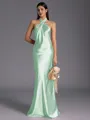 Regal Sheath Halter Pleated Floor-Length Silk Like Satin Bridesmaid Dress