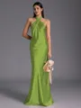 Regal Sheath Halter Pleated Floor-Length Silk Like Satin Bridesmaid Dress