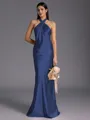 Regal Sheath Halter Pleated Floor-Length Silk Like Satin Bridesmaid Dress