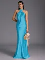 Regal Sheath Halter Pleated Floor-Length Silk Like Satin Bridesmaid Dress