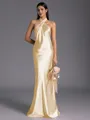 Regal Sheath Halter Pleated Floor-Length Silk Like Satin Bridesmaid Dress