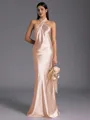 Regal Sheath Halter Pleated Floor-Length Silk Like Satin Bridesmaid Dress