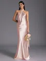 Regal Sheath Halter Pleated Floor-Length Silk Like Satin Bridesmaid Dress