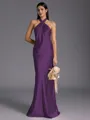 Regal Sheath Halter Pleated Floor-Length Silk Like Satin Bridesmaid Dress