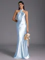 Regal Sheath Halter Pleated Floor-Length Silk Like Satin Bridesmaid Dress