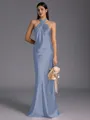 Regal Sheath Halter Pleated Floor-Length Silk Like Satin Bridesmaid Dress