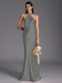 Regal Sheath Halter Pleated Floor-Length Silk Like Satin Bridesmaid Dress