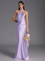 Regal Sheath Halter Pleated Floor-Length Silk Like Satin Bridesmaid Dress