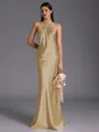 Regal Sheath Halter Pleated Floor-Length Silk Like Satin Bridesmaid Dress