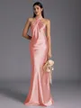 Regal Sheath Halter Pleated Floor-Length Silk Like Satin Bridesmaid Dress