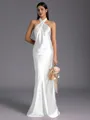 Regal Sheath Halter Pleated Floor-Length Silk Like Satin Bridesmaid Dress