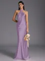 Regal Sheath Halter Pleated Floor-Length Silk Like Satin Bridesmaid Dress