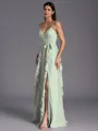 Rhythmic A-line V-Neck Ruffles Floor-Length Chiffon Bridesmaid Dress