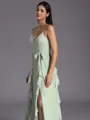Rhythmic A-line V-Neck Ruffles Floor-Length Chiffon Bridesmaid Dress