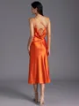 Charming Sheath One-Shoulder Tea-Length Silk like Satin Bridesmaid Dress