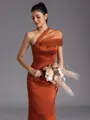 Resplendent Sheath One-Shoulder Pleated Floor-Length Satin Bridesmaid Dress