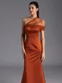 Resplendent Sheath One-Shoulder Pleated Floor-Length Satin Bridesmaid Dress